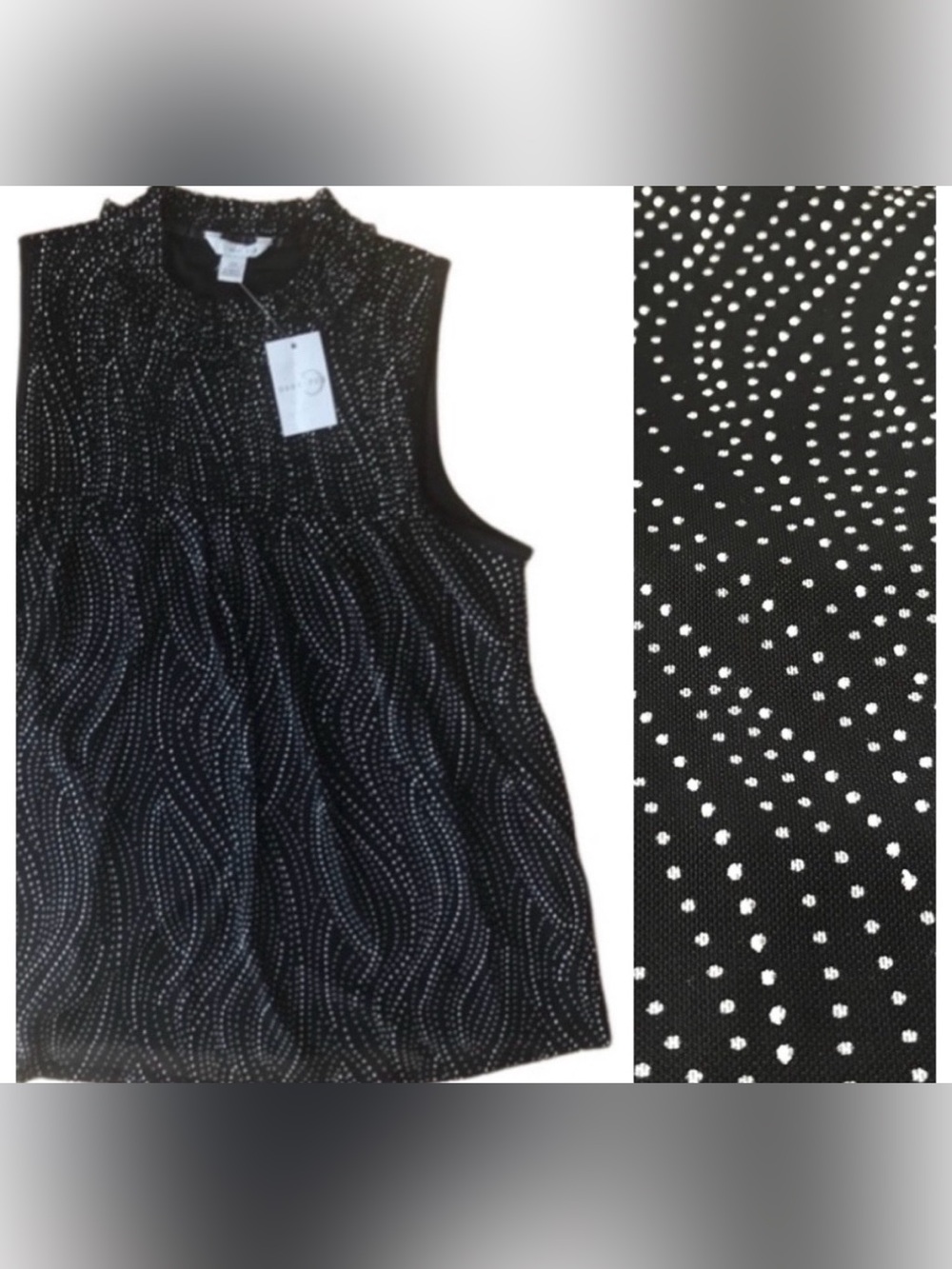 NWT Cato Smocked Yoke XS black & white polka dot boxy chiffon blouse top